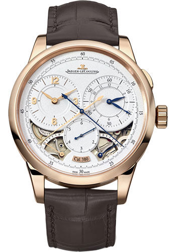 Jaeger-LeCoultre Duomètre Chronographe Watch 42 mm Pink Gold Case Silvered Dial Brown Leather Strap Q6012421