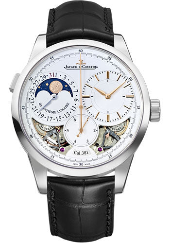 Jaeger-LeCoultre Duomètre Quantième Lunaire Watch 40.5 mm White Gold Case Silver Dial Black Leather Strap Q6043420