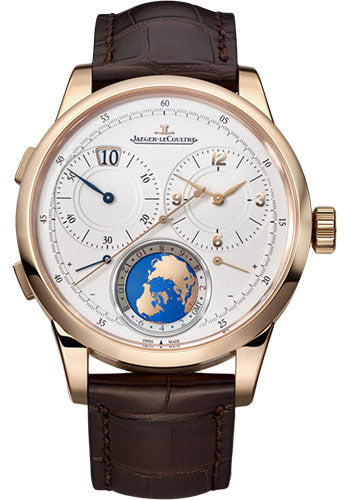 Jaeger-LeCoultre Duomètre Unique Travel Time Watch 42 mm Pink Gold Case Silvered Dial Brown Leather Strap Q6062420