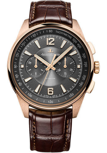 Jaeger-LeCoultre Polaris Chronograph Watch 42 mm Pink Gold Case Gray Dial Brown Leather Strap Q9022450