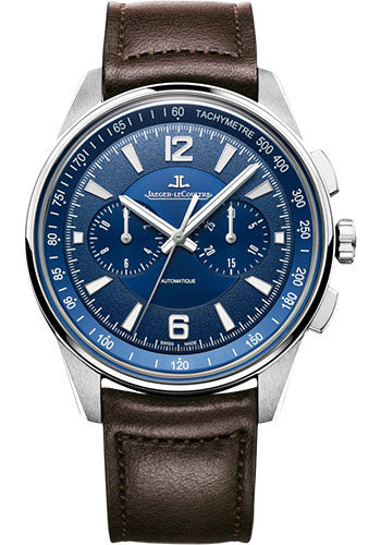 Jaeger-LeCoultre Polaris Chronograph Watch - 42 mm Stainless Steel Case Blue Dial Brown Leather Strap Q9028480