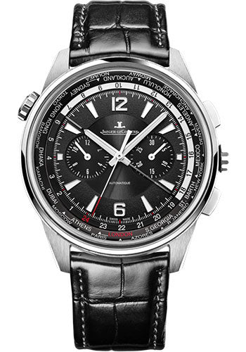 Jaeger-LeCoultre Polaris Chronograph WT Watch 44 mm Titanium Case Black Dial Black Leather Strap Q905T470