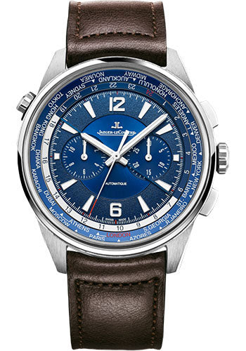 Jaeger-LeCoultre Polaris Chronograph WT Watch 44 mm Titanium Case Blue Dial Brown Leather Strap Q905T480