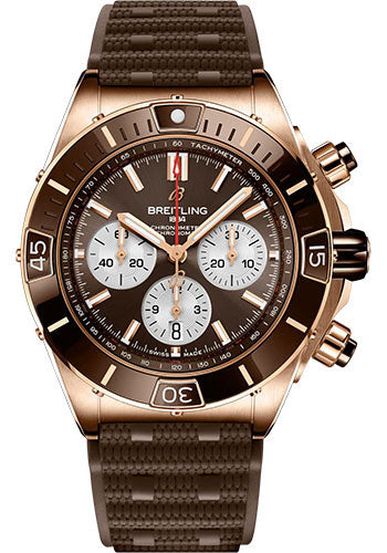 Breitling Super Chronomat B01 44 Watch 18K Red Gold Brown Dial Brown Rubber Strap Folding Buckle RB0136E31Q1S1