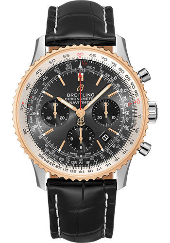 Breitling Navitimer B01 Chronograph 43 Watch Steel & Red Gold Stratos Gray Dial Black Croco Strap Folding Buckle UB0121211F1P2