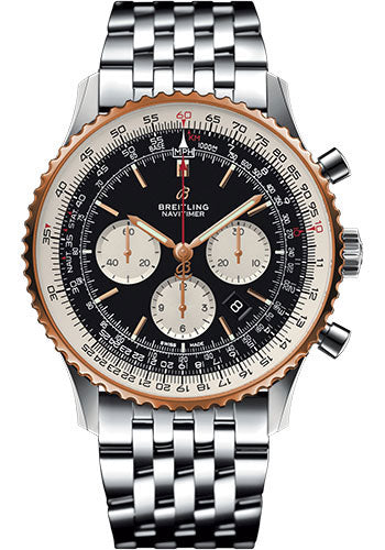 Breitling Navitimer 1 B01 Chronograph 46 Watch Steel and Red Gold Case Black Dial Steel Navitimer Bracelet UB0127211B1A1