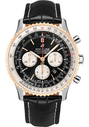 Breitling Navitimer B01 Chronograph 46 Watch Steel & Red Gold Black Dial Black Croco Strap Folding Buckle UB0127211B1P2