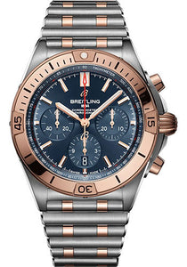 Breitling Chronomat B01 42 Watch Steel and 18K Red Gold Blue Dial Metal Bracelet UB0134101C1U1