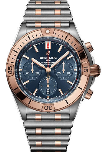 Breitling Chronomat B01 42 Watch Steel and 18K Red Gold Blue Dial Metal Bracelet UB0134101C1U1