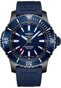 Breitling Superocean Automatic 48 Watch DLC Coated Titanium Blue Dial Blue Rubber Strap Tang Buckle V17369161C1S1